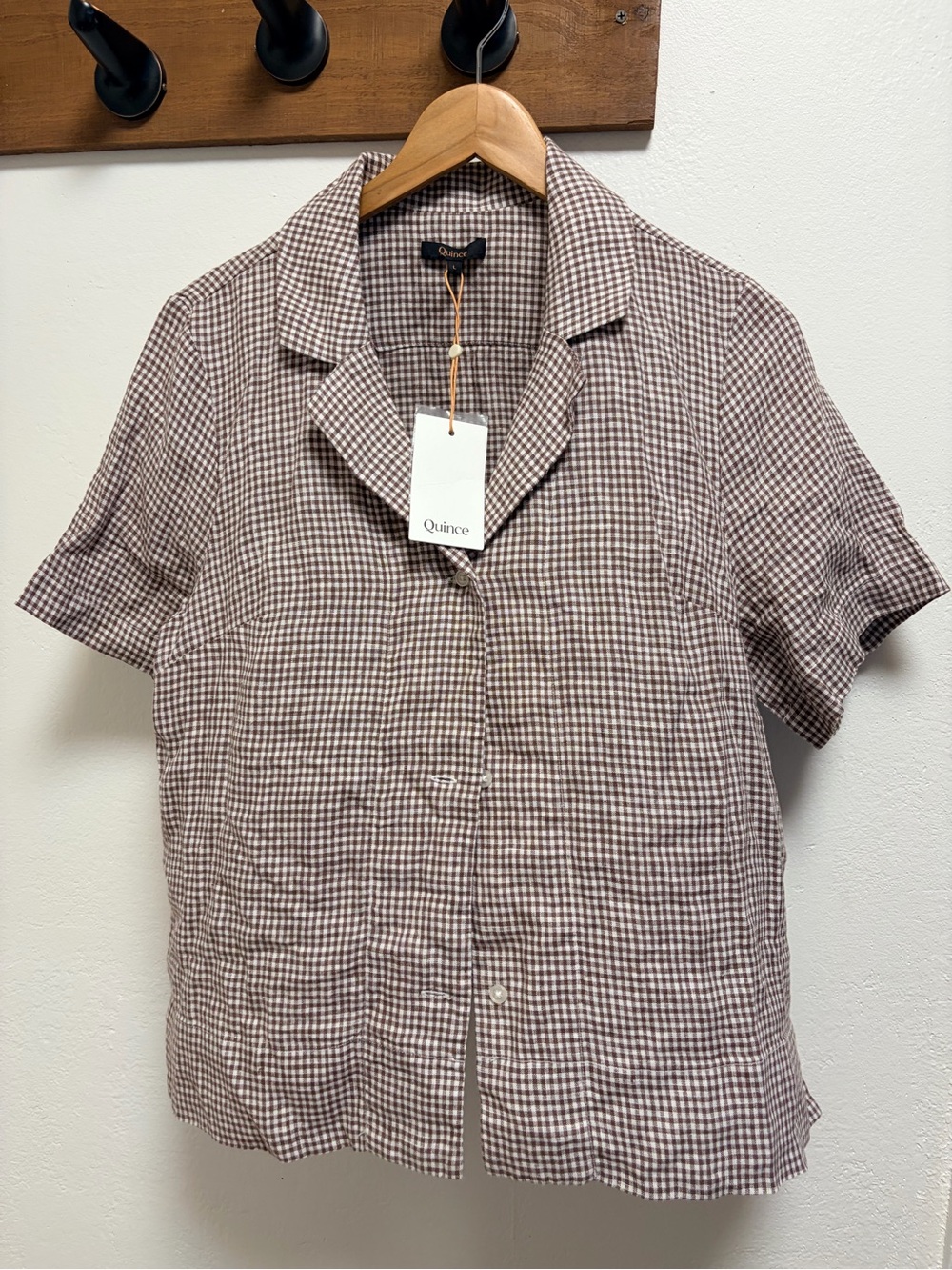 Quince 100% European Linen Shirt Womens L Brown Gingham Coastal Cottagecore
